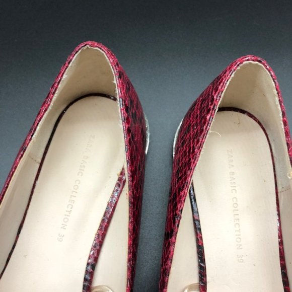 Zara  Burgundy Snakeskin Women's Flats with Rhinestones - Picture 13 of 15